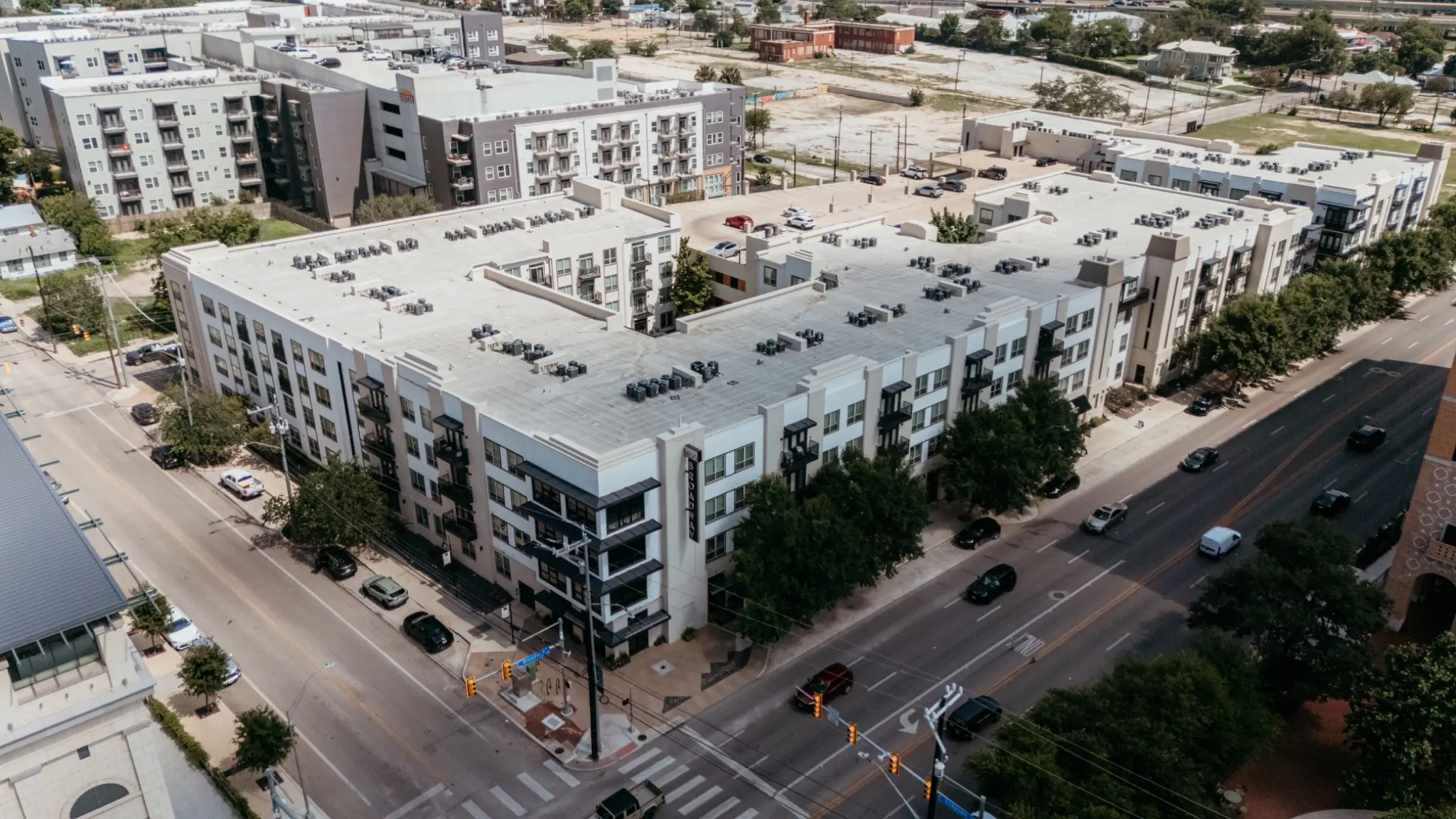 Aerial view of a completed multifamily exterior improvement project
